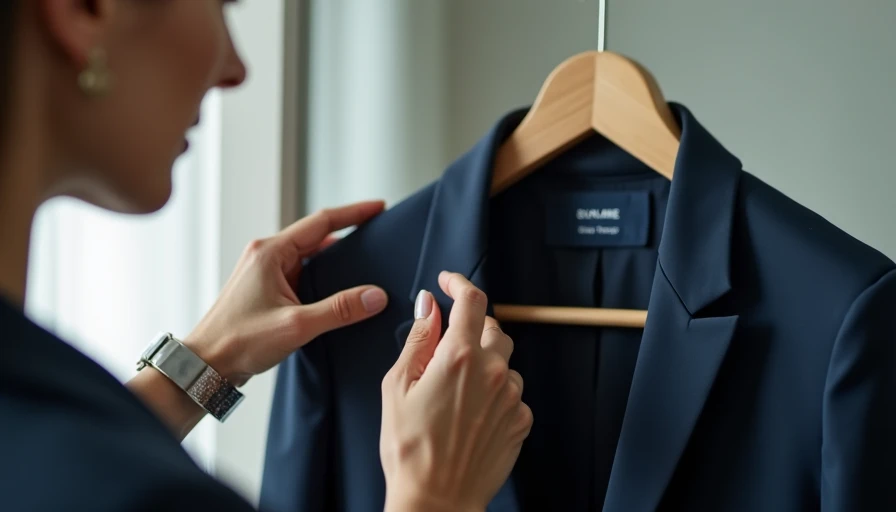 Hand adjusting blazer shoulder in fitting room - learning proportion and fit