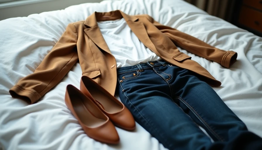Half-tucked white top with jeans, blazer and flats laid out - polished casual formula