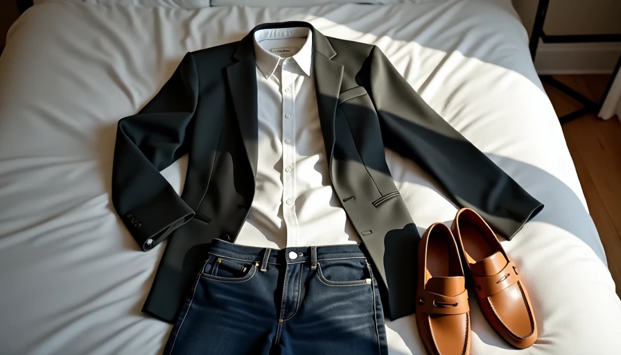 Charcoal blazer with white shirt and jeans laid out - versatile work outfit formula