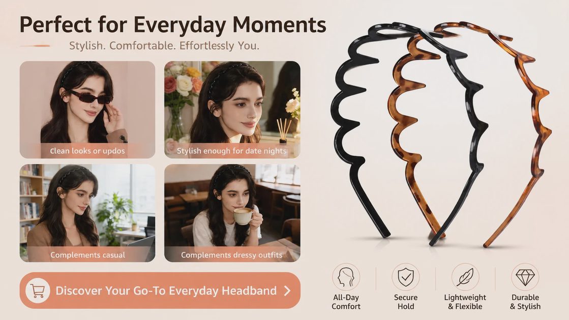 Comfortable plastic hairbands for everyday moments, date nights, casual look, and dressy outfits.